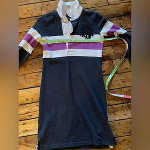 Ralph Lauren Rugby 2004 Shirt Dress #5  Appliqué XS Purple Black Striped